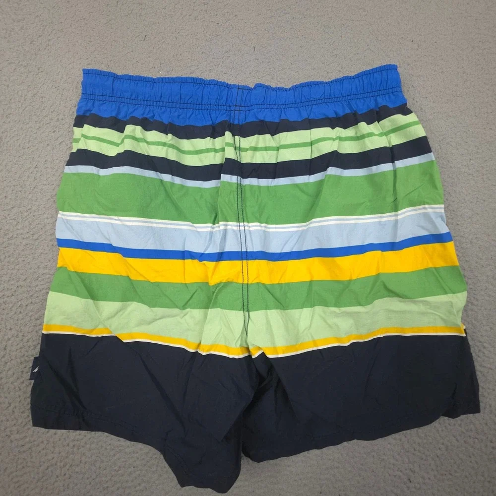 Vintage Nautica Swim Trunks Mens Large 34 Striped Blue Green Yellow Lined Shorts
